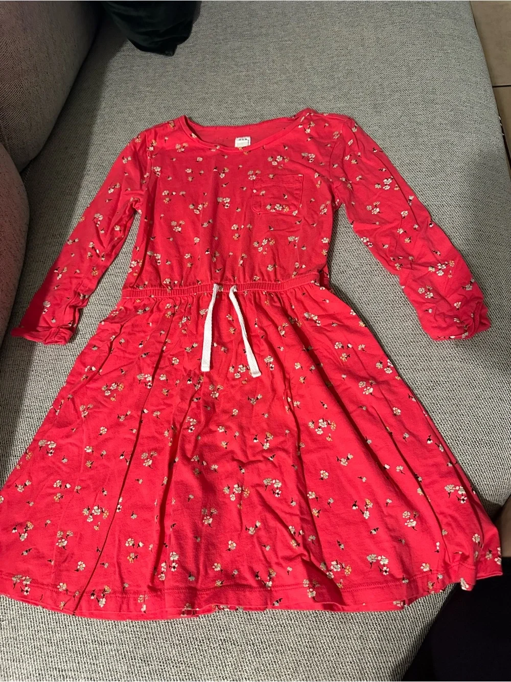 GAP Red Floral Drawstring-Waist Knit Dress